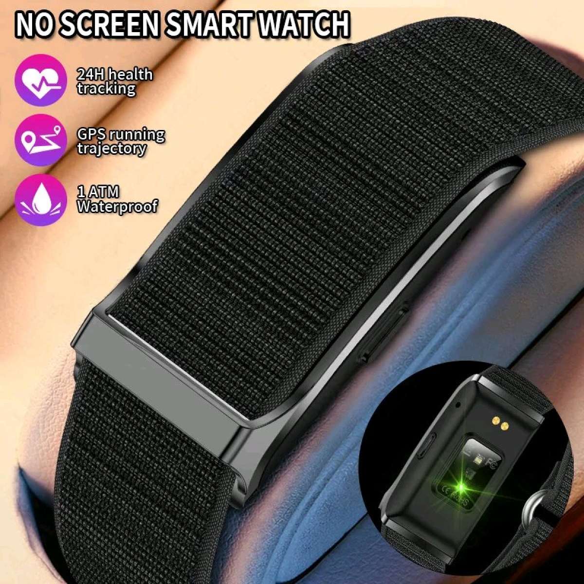 Screenless Fitness Tracker Wristband with Qtrack App