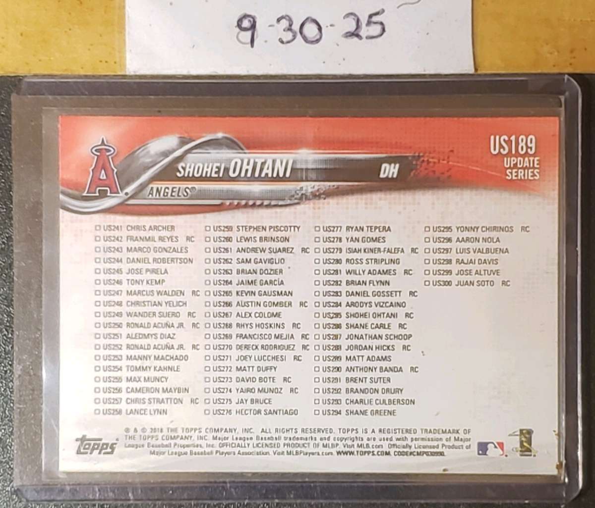 Shohei Ohtani 2018 Topps us189 Rookie Card