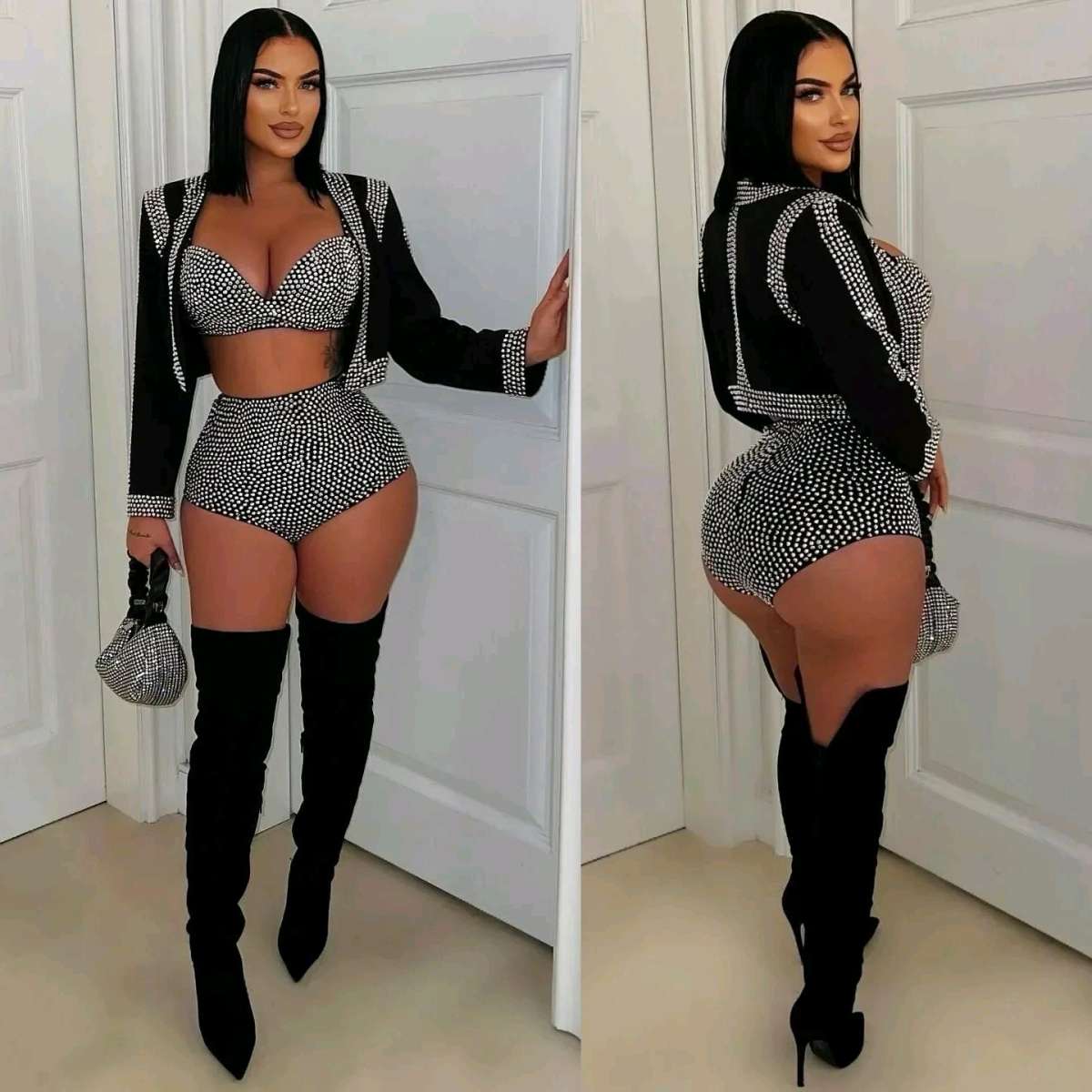 luxury High Quality woman Sexy Solid 3 piece outfit set