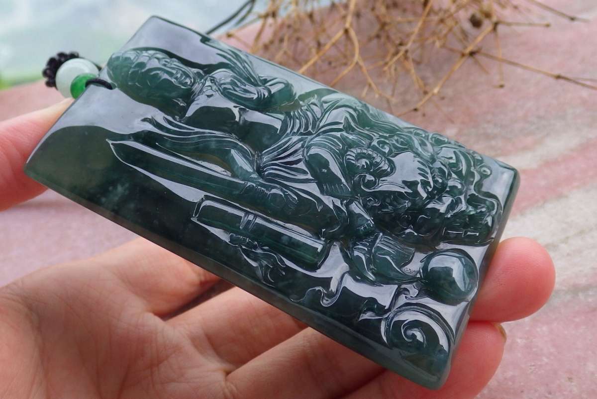 Certificate Jadeite jade  Burmese  Guanyin Kai Lun pendant