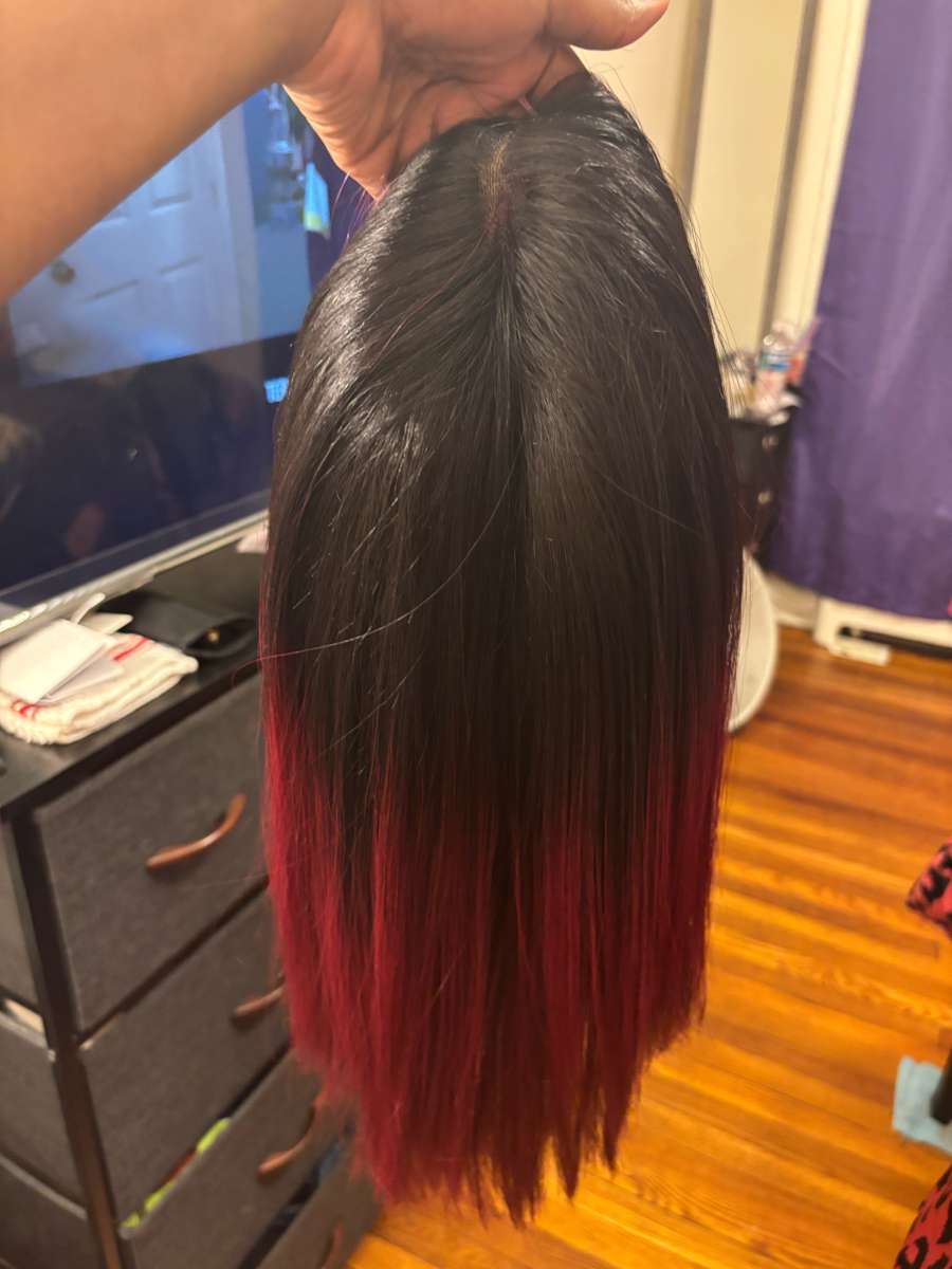 short burgundy and black wig