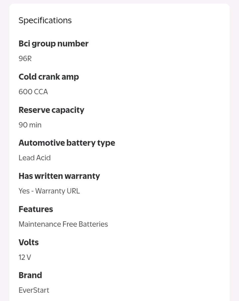 Brand New Everstart plus 96R Car battery