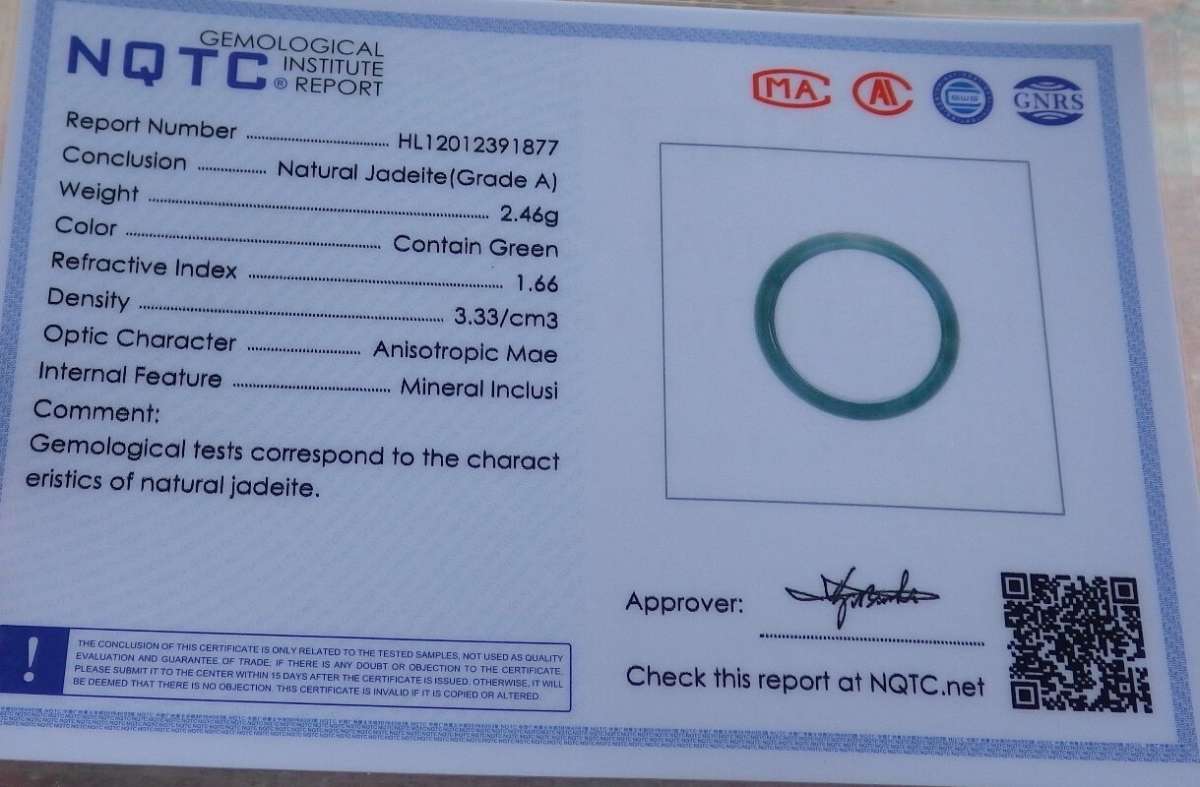 Certificate Jadeite Jade Icy Green blue Burma Circle Ring s