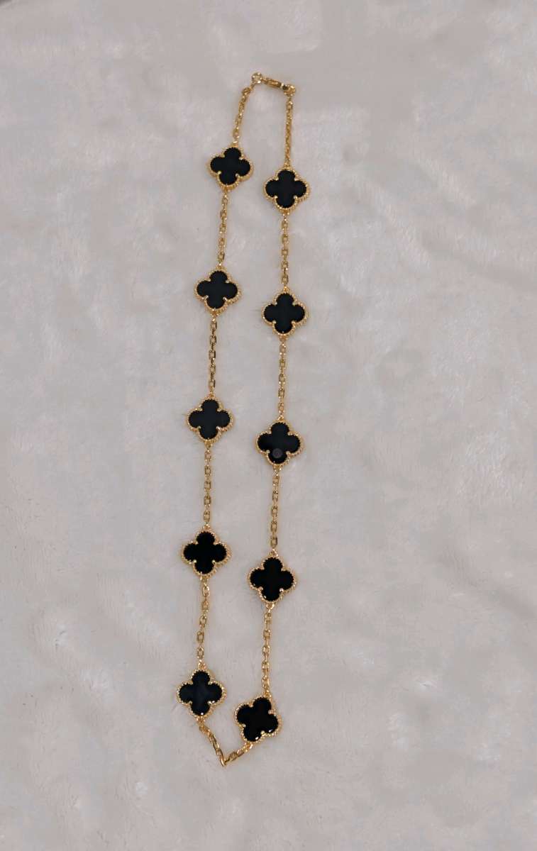 VCA ten motif clover 18k pvd gold and black onyx necklace