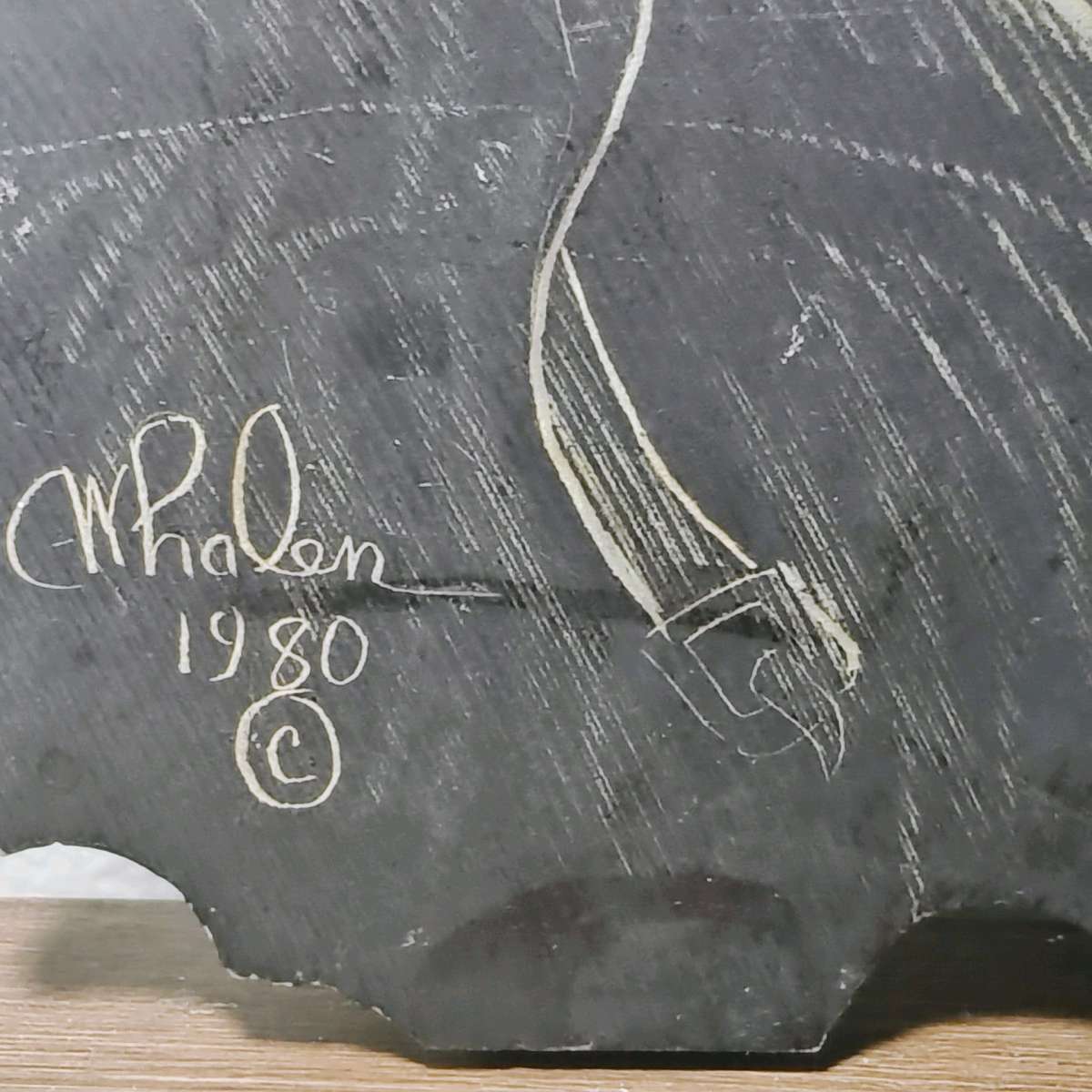 Slate drawing of a Wharf Fisherman