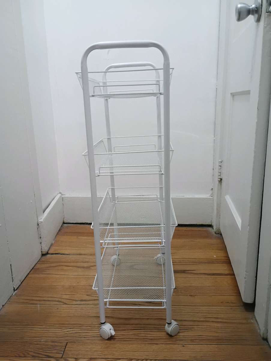 New Metal 5 Mesh Wire Shelves Rolling Rack WHITE