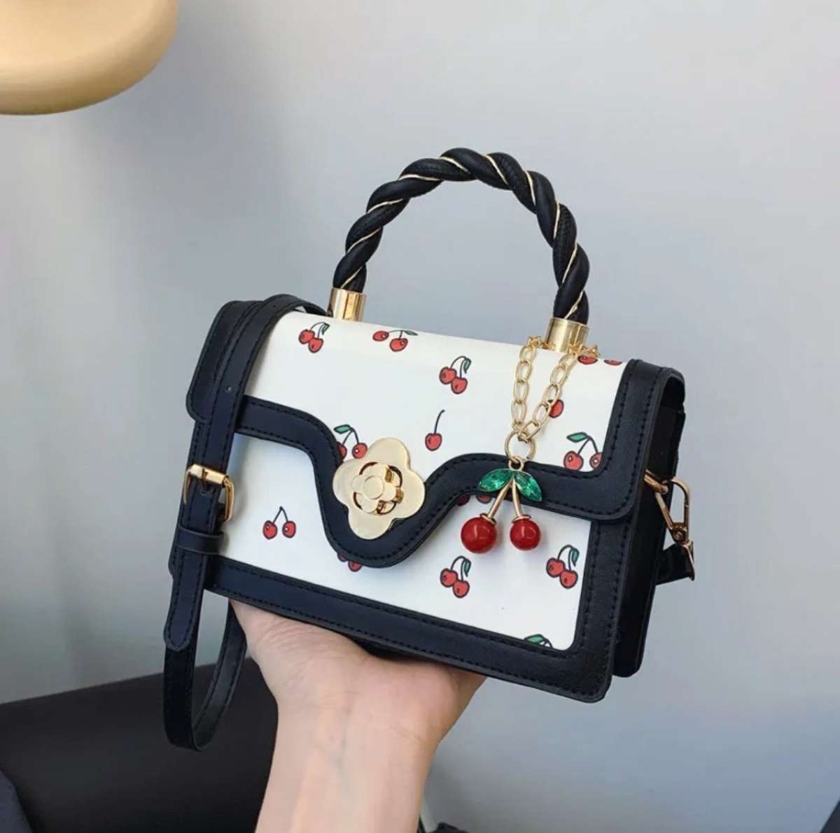 Multicoloured cherry crossbody bag with detachable strap cro