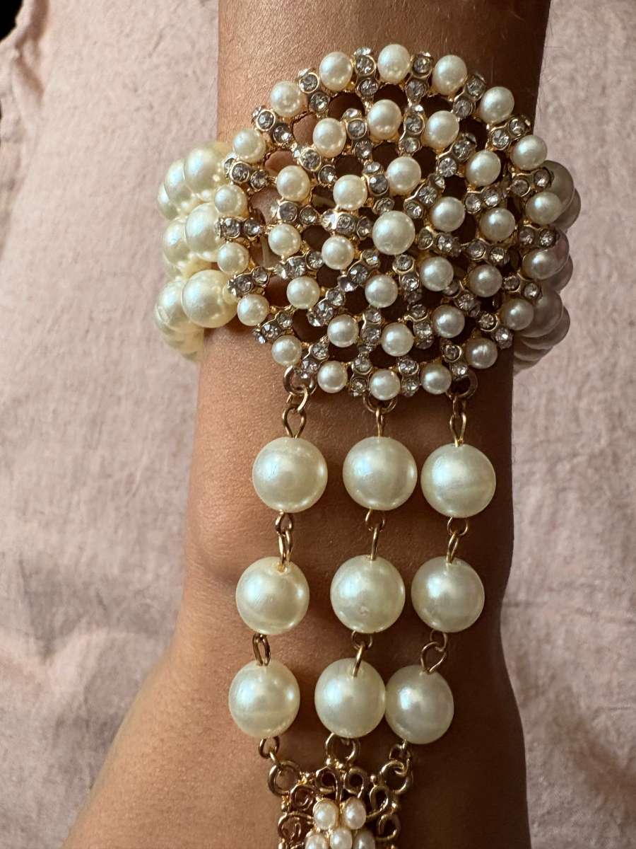 pearl and crystal hand chain bracelet