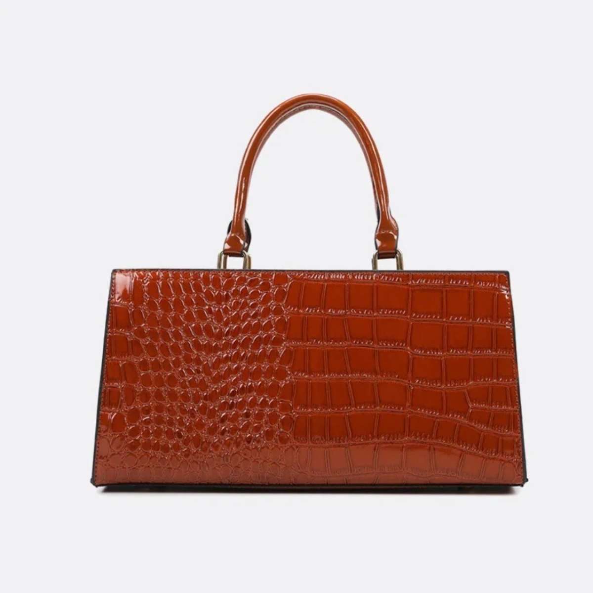 Elegant Brown Crocodile Pattern Handbag