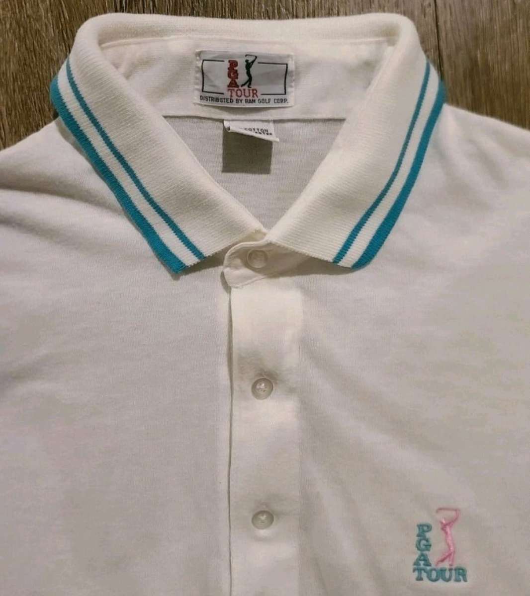 Vintage 80s PGA Tour Ram Golf Mens Striped 3 Button Polo Siz
