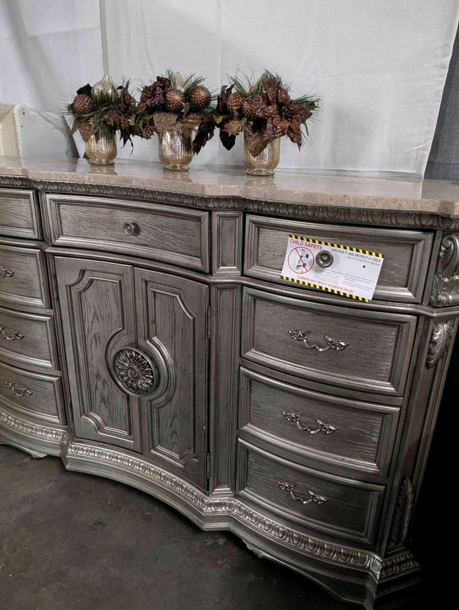 Solid wood and marble cabinet