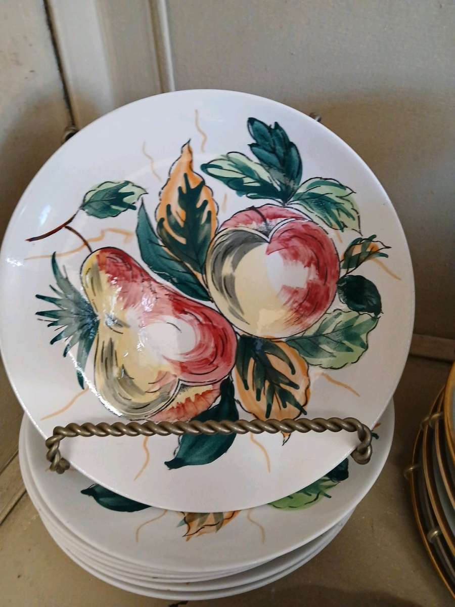 7 Midcentury Hand Painted Serving plates