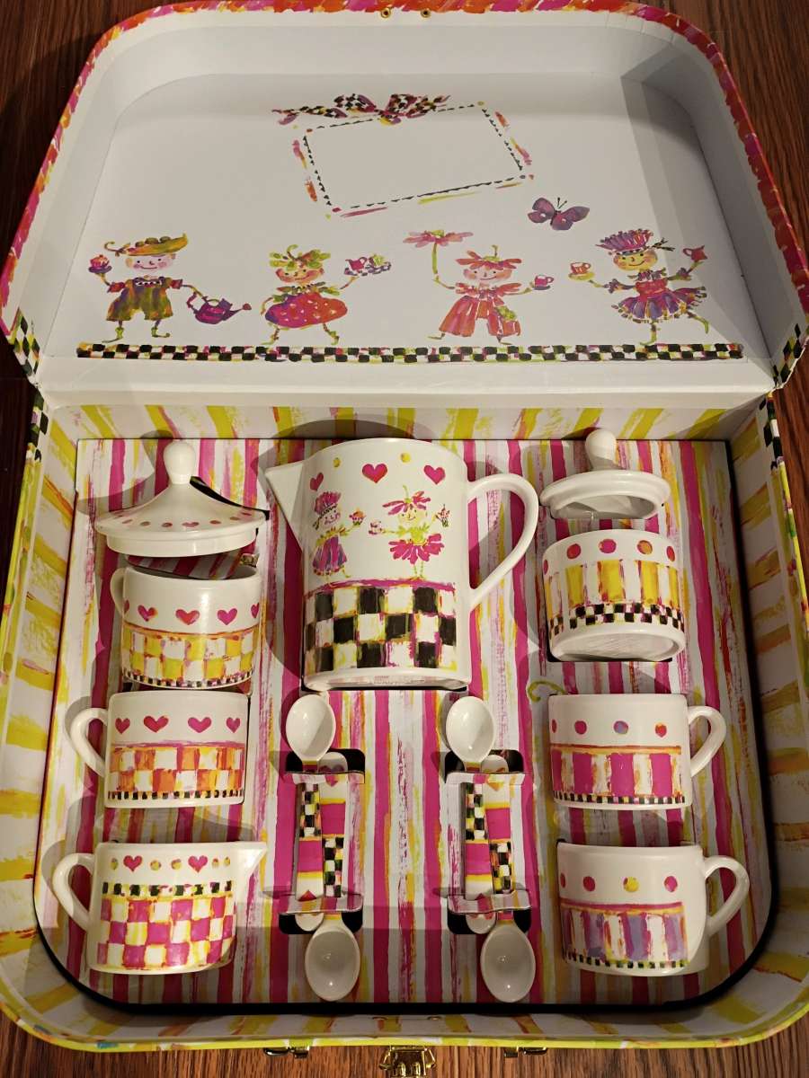 Mackenzie Childs teas set and travel case Childs Collection