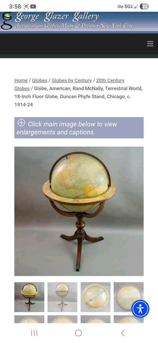 1920s Rand McNally 18 inch Terrestrial Globe