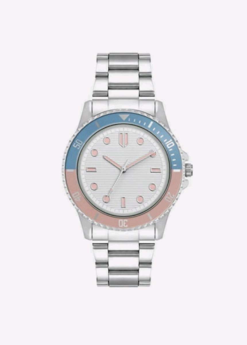 Time and Tru Womens Watch Silver Tone Adjustable Links Pink