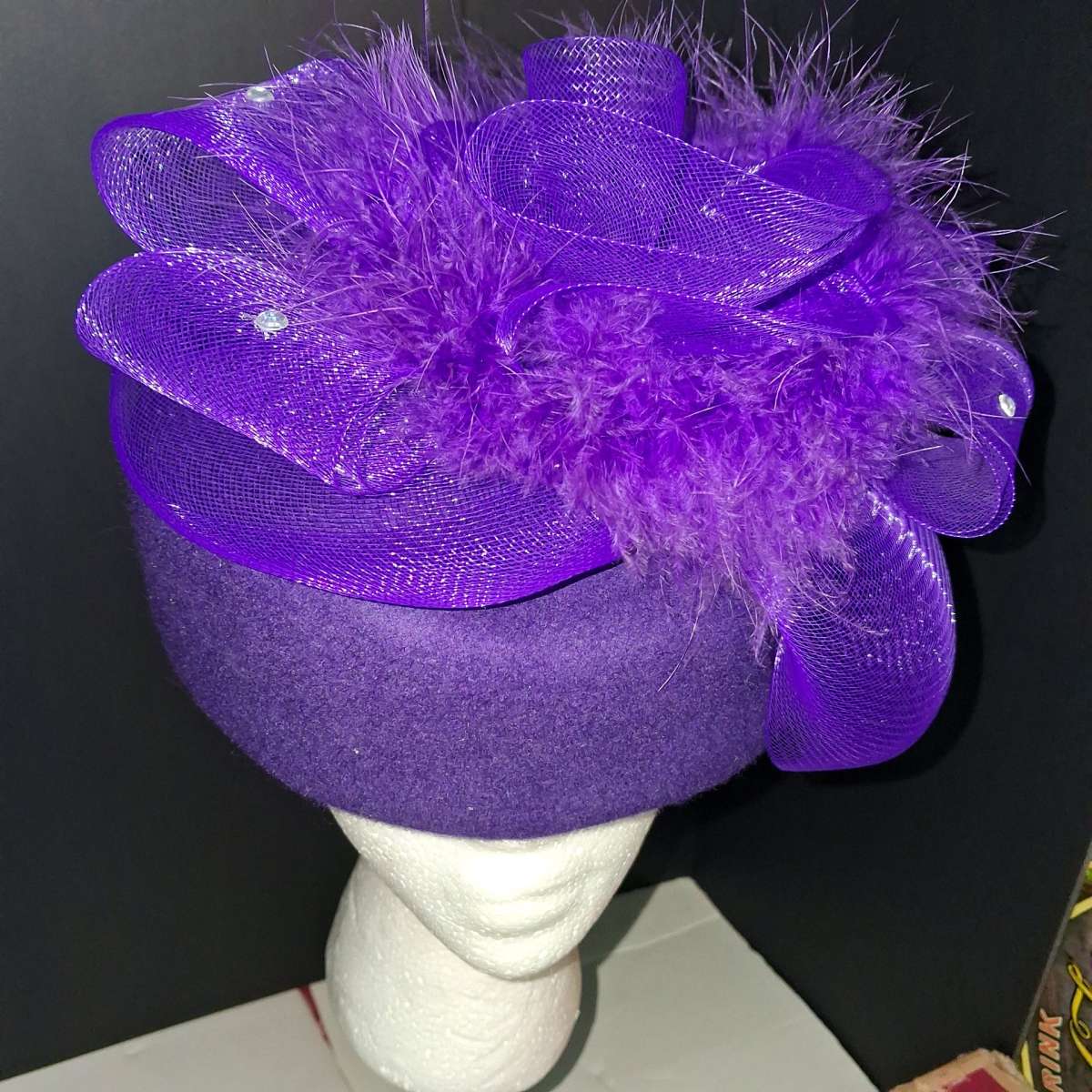 Woman Fancy formal hat worn once purple embellished