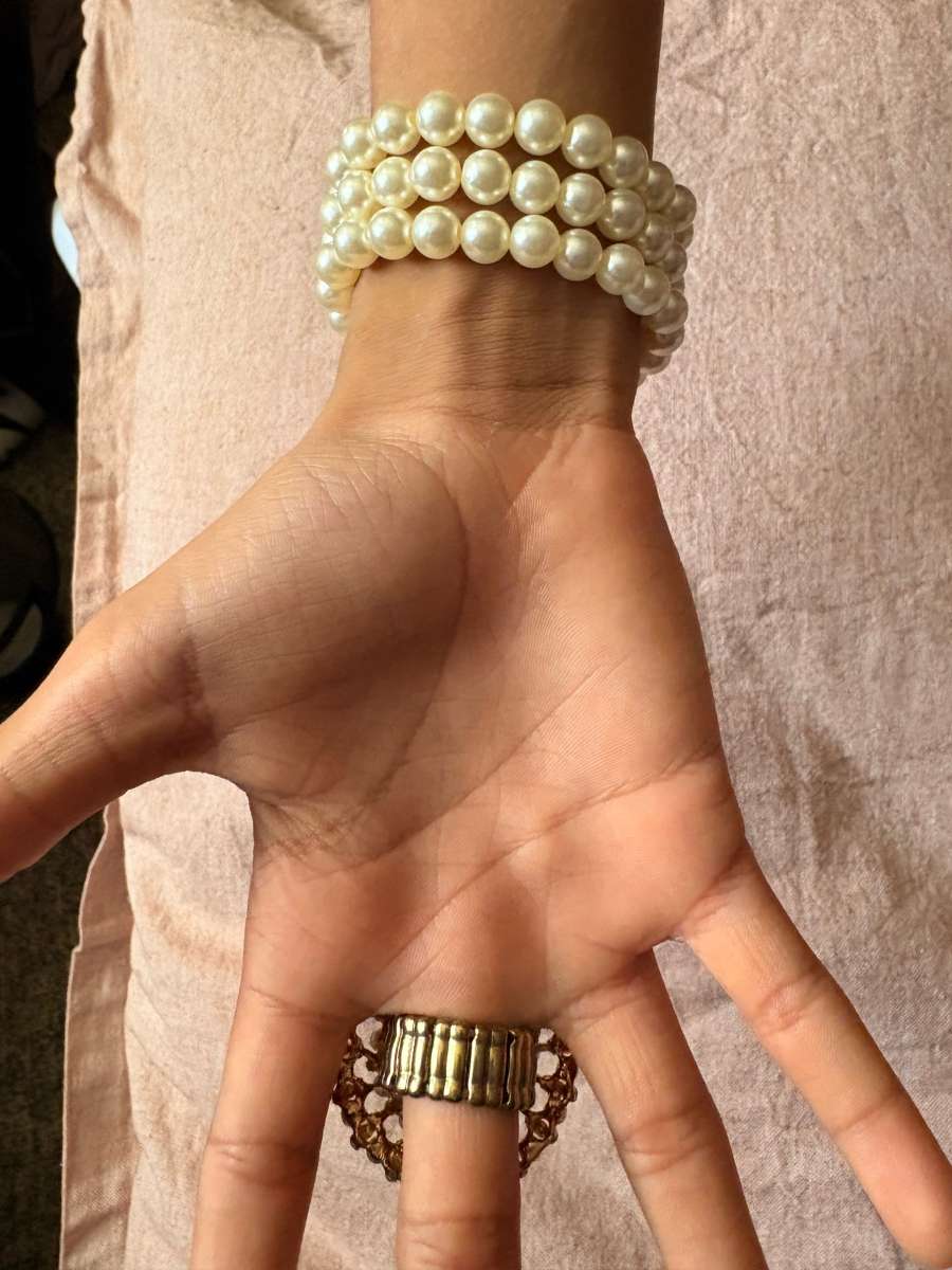 pearl and crystal hand chain bracelet