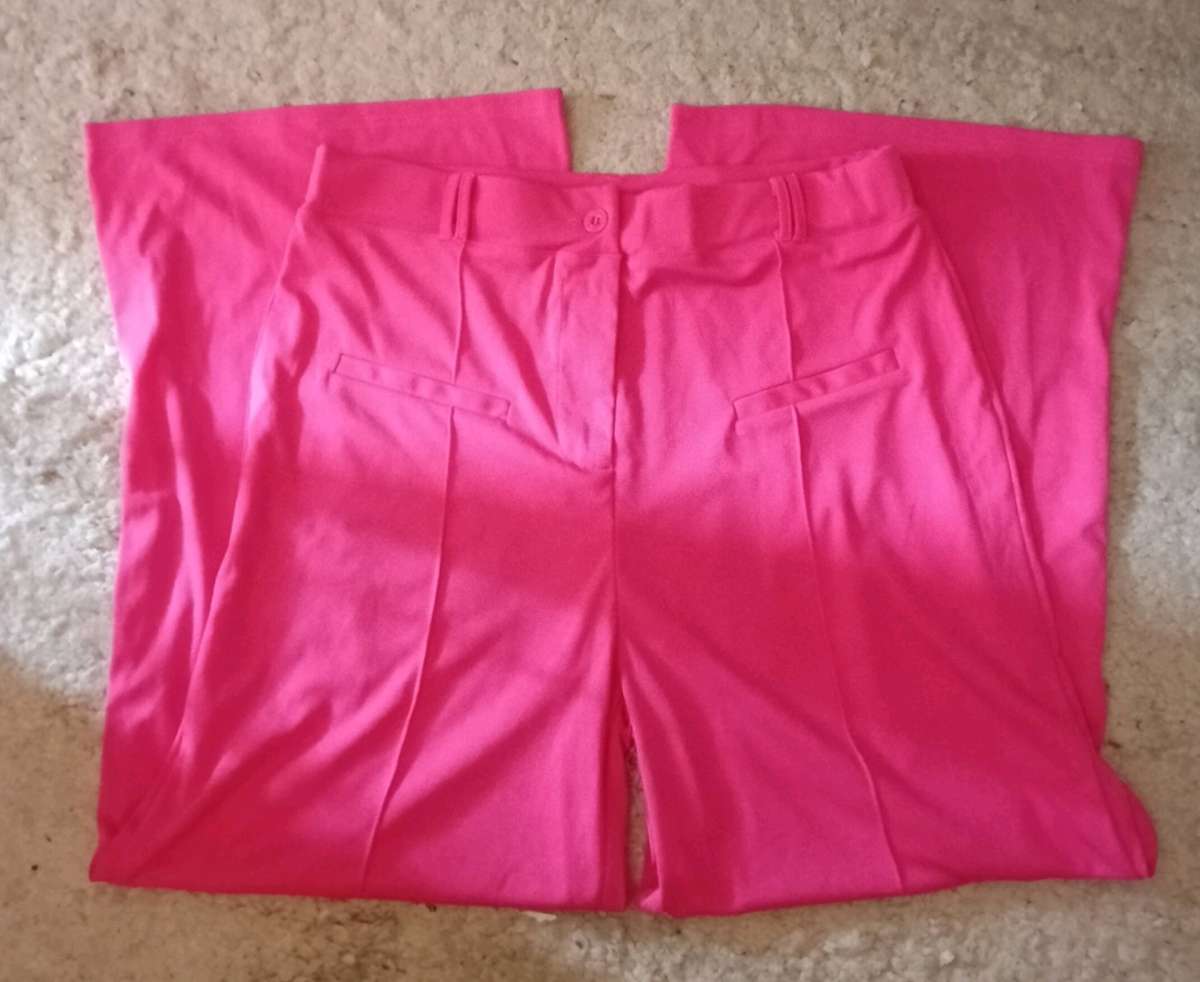 Womens hot pink high waist wide leg trousers