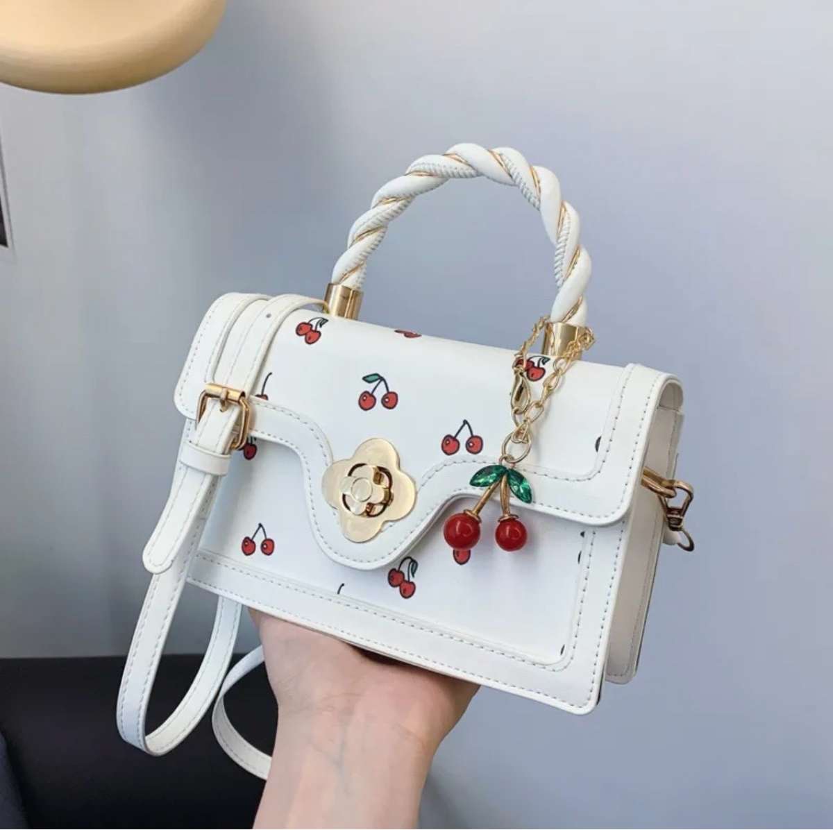 Multicoloured cherry crossbody bag with detachable strap cro