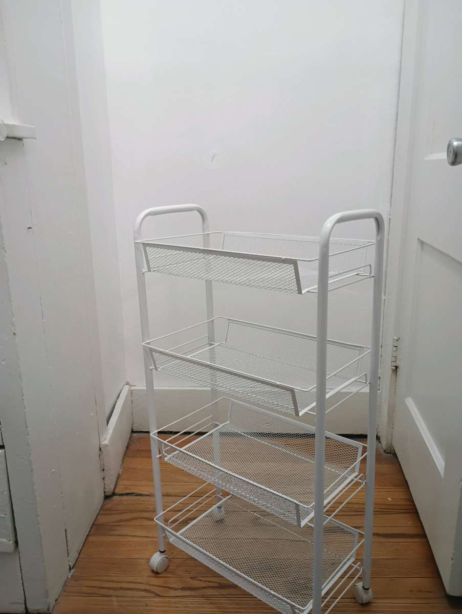New Metal 5 Mesh Wire Shelves Rolling Rack WHITE
