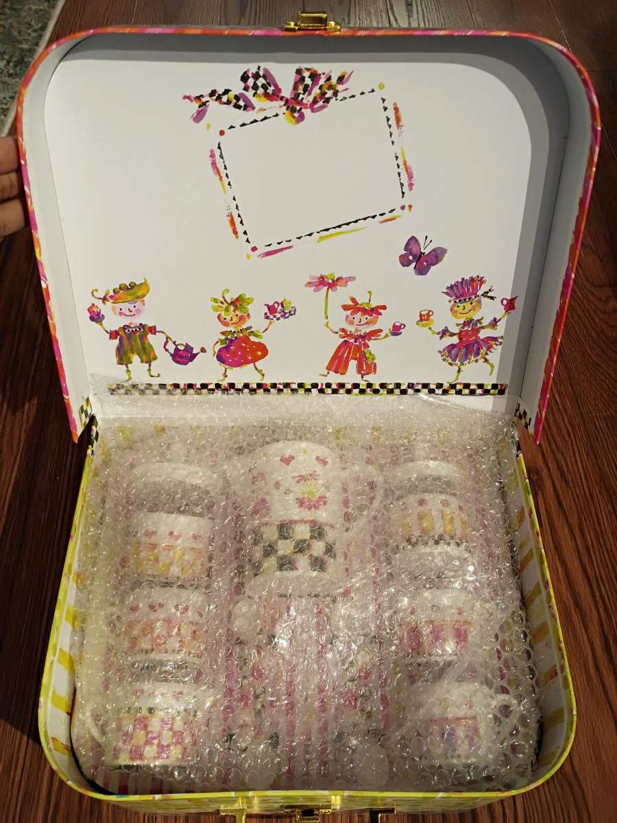 Mackenzie Childs teas set and travel case Childs Collection