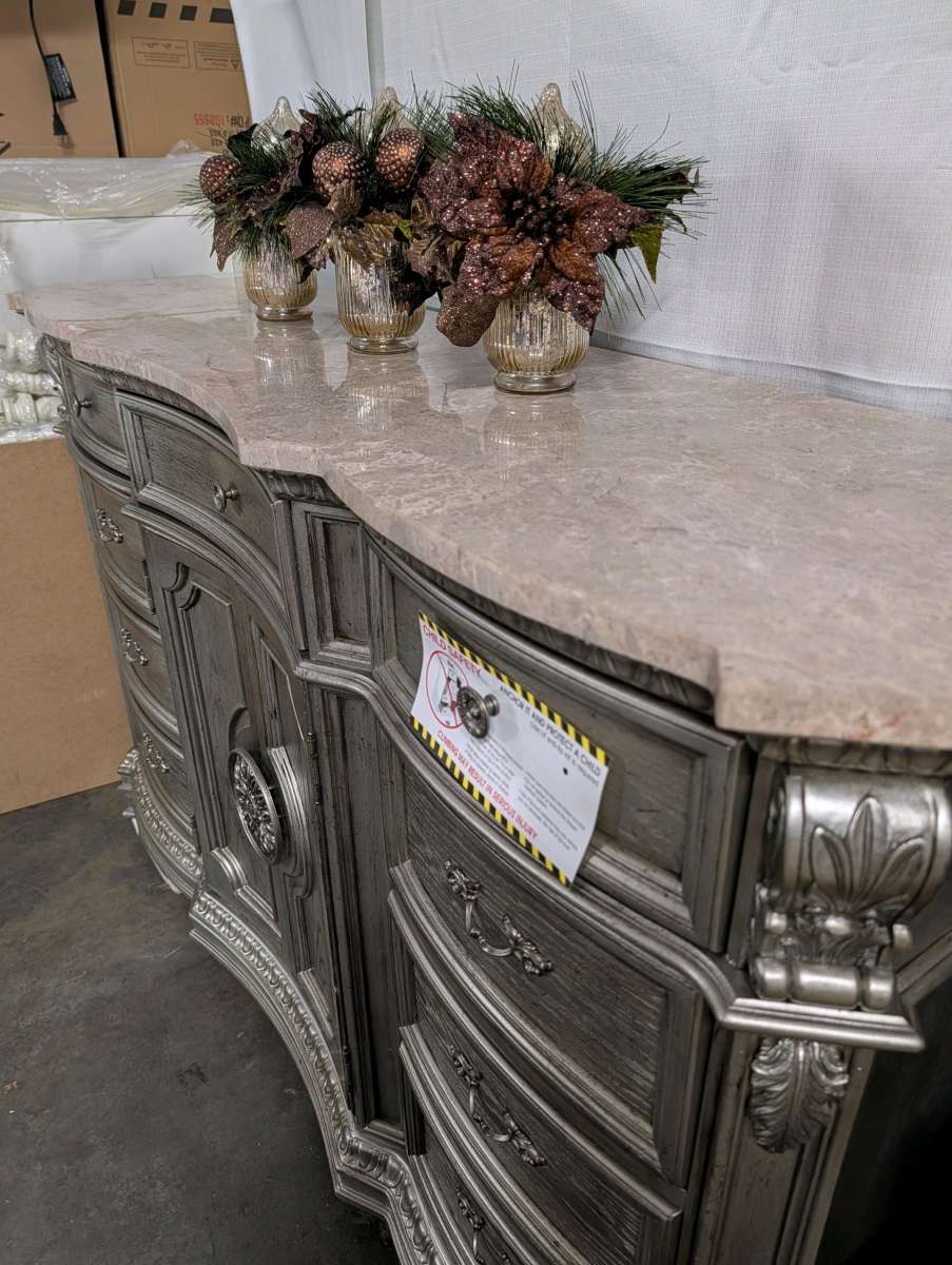 Solid wood and marble cabinet