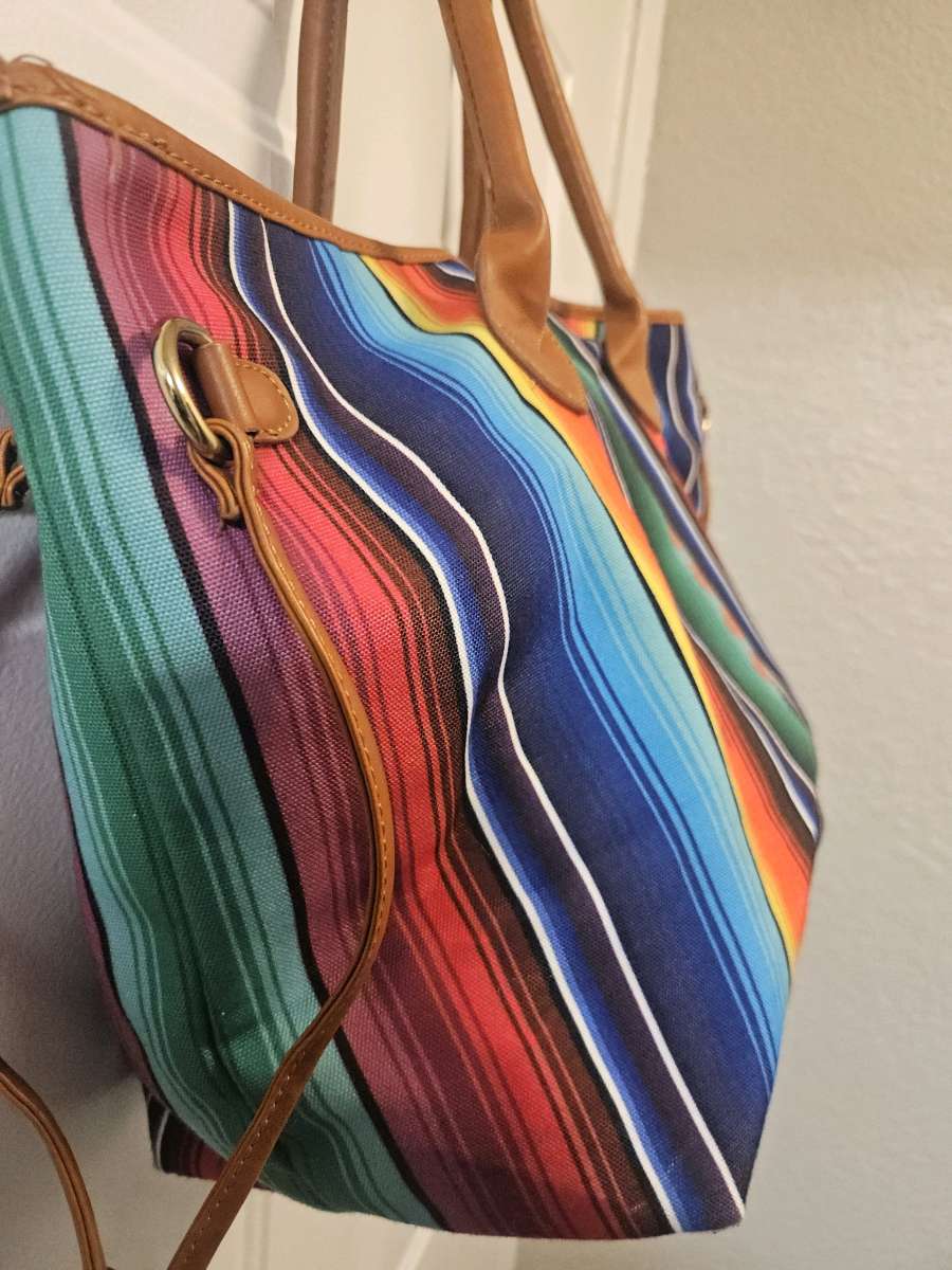Aztec Multicolor Canvas Serape Tribal Tote Bag