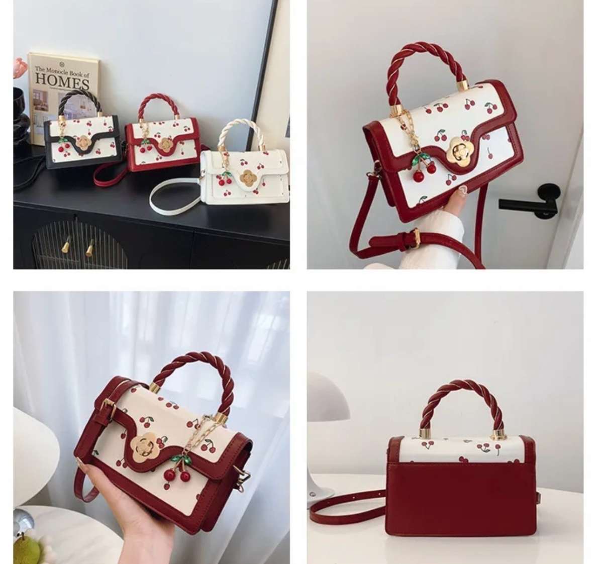 Multicoloured cherry crossbody bag with detachable strap cro