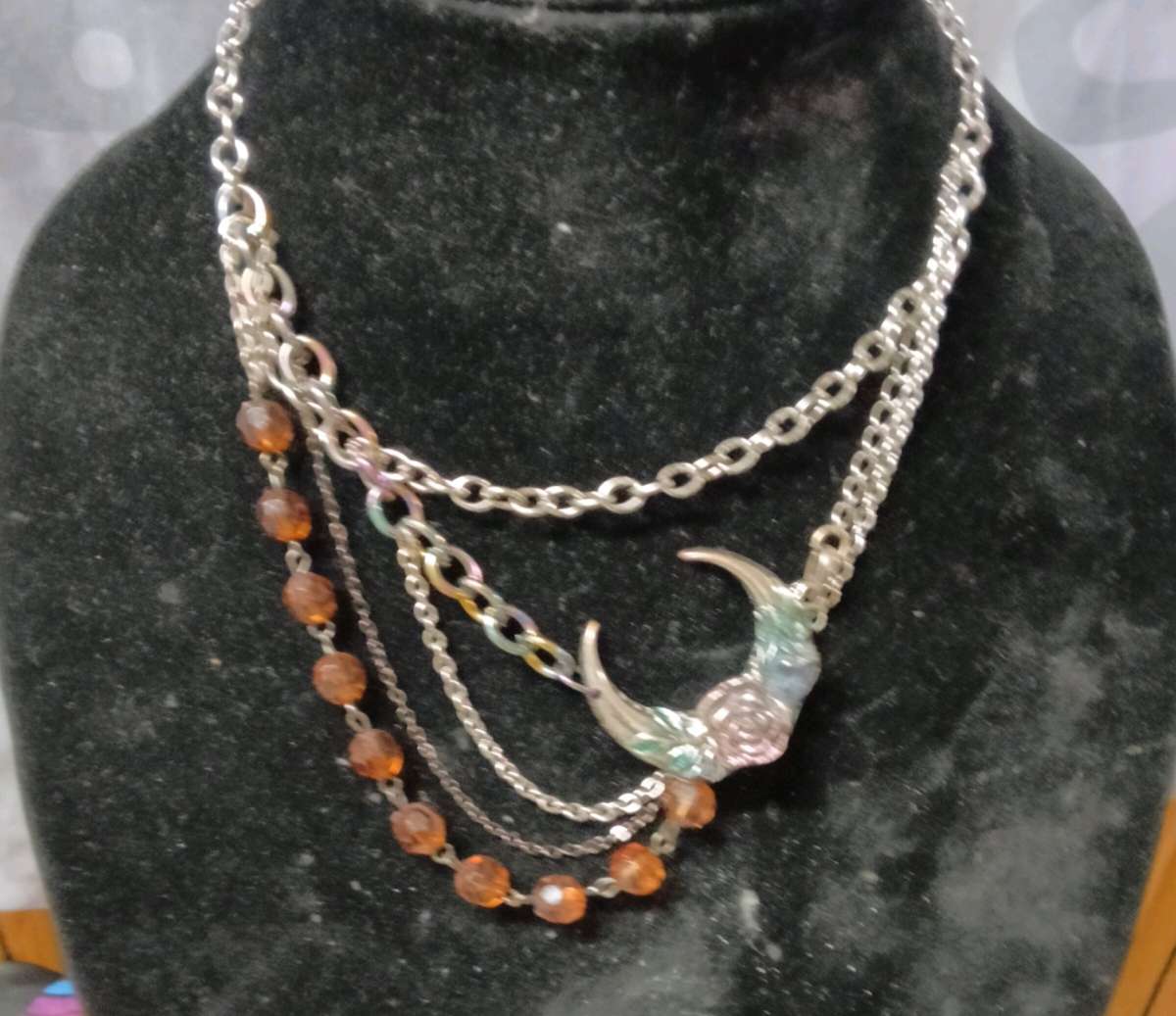 multiple chains moon stars and brown accent beads