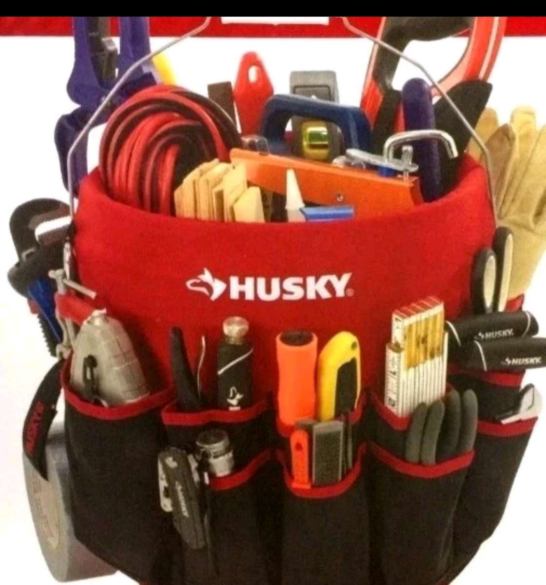 Husky 46 Pocket Heavy Duty Bucket Jockey Storage Tool Bag 13