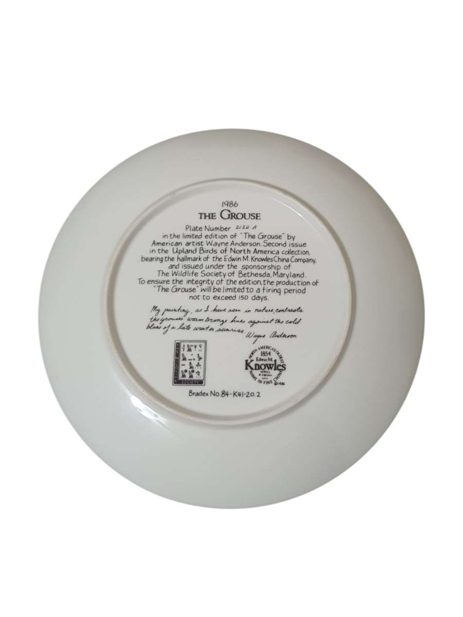 Bradford Exchange Collectors Plate  The Grouse 1986