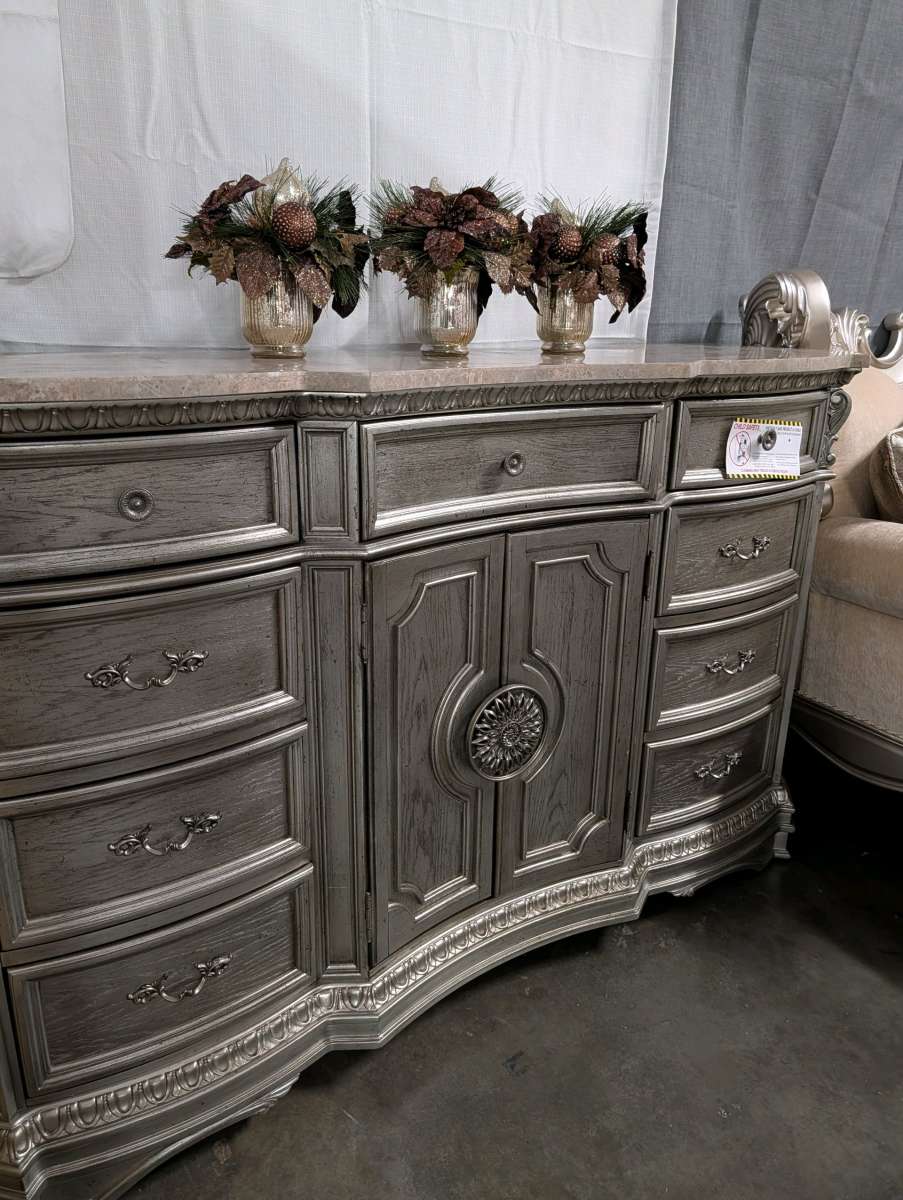 Solid wood and marble cabinet