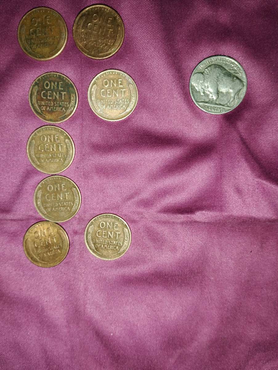 coins wheat back pennies and Indian head buffalo nickle
