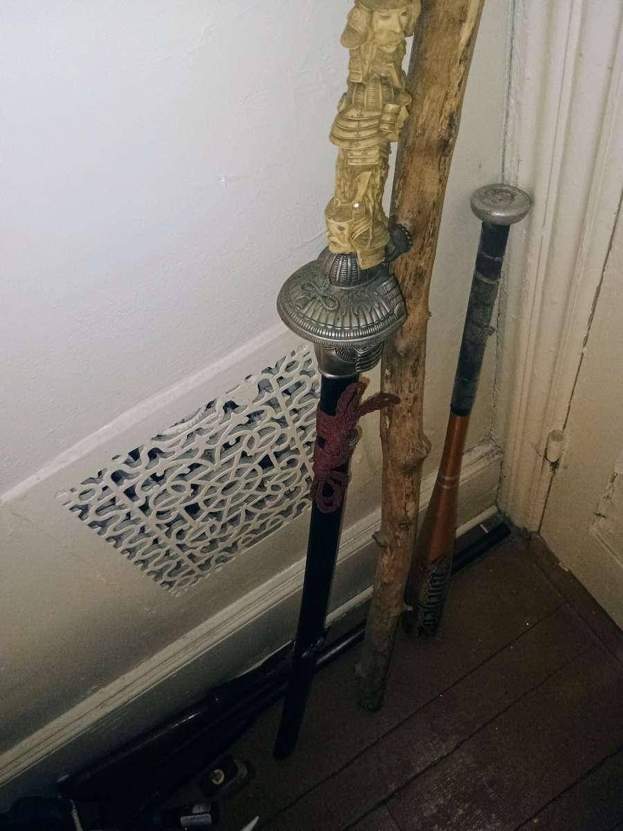 samurai with ivory hand samurai helmet hilt double edge sword