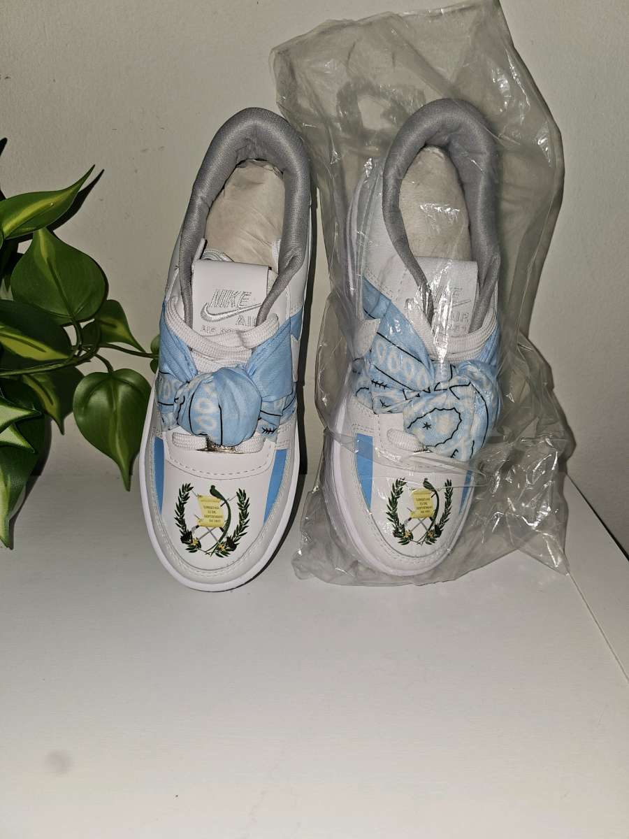 Guatemala flag Nike Air Force One trainers in white and blue