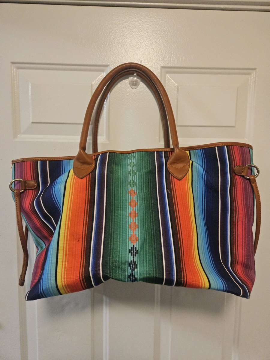 Aztec Multicolor Canvas Serape Tribal Tote Bag