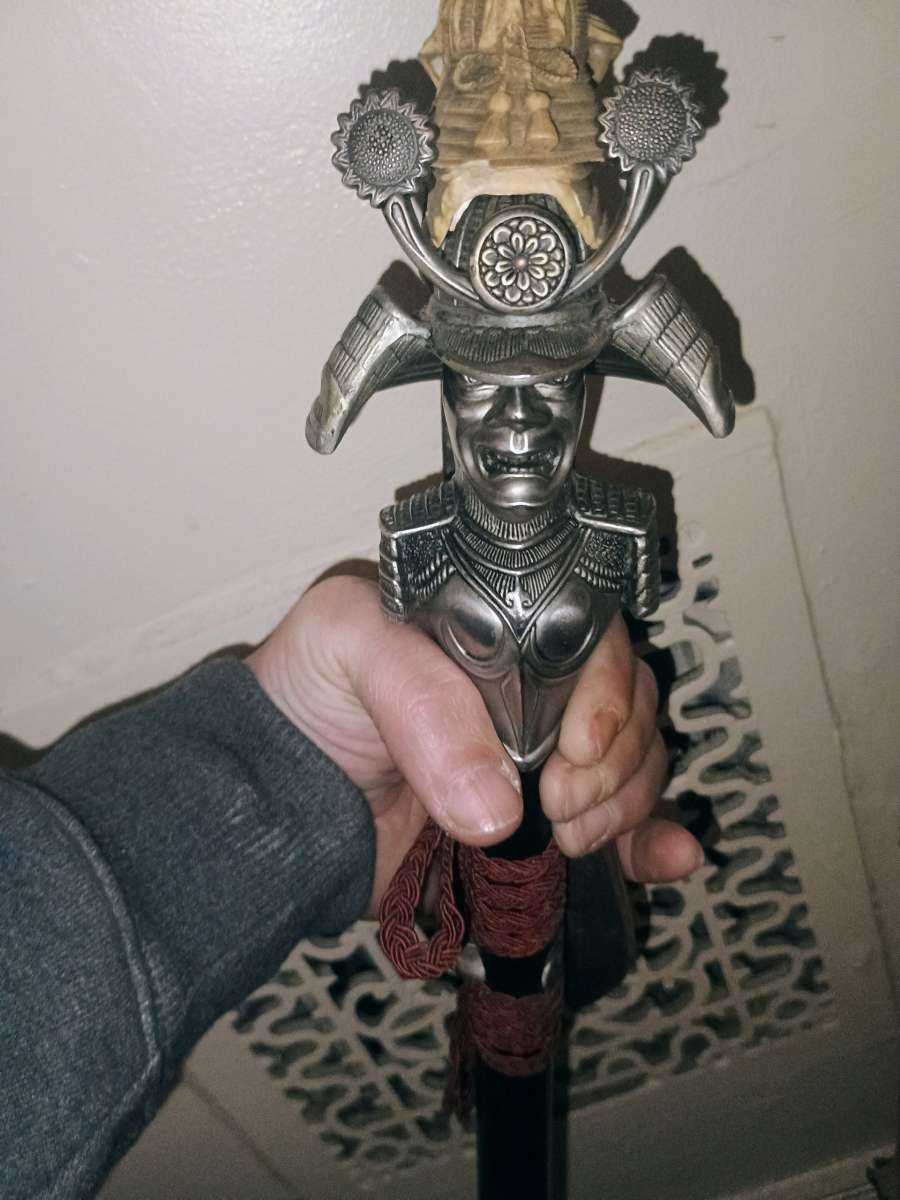 samurai with ivory hand samurai helmet hilt double edge sword