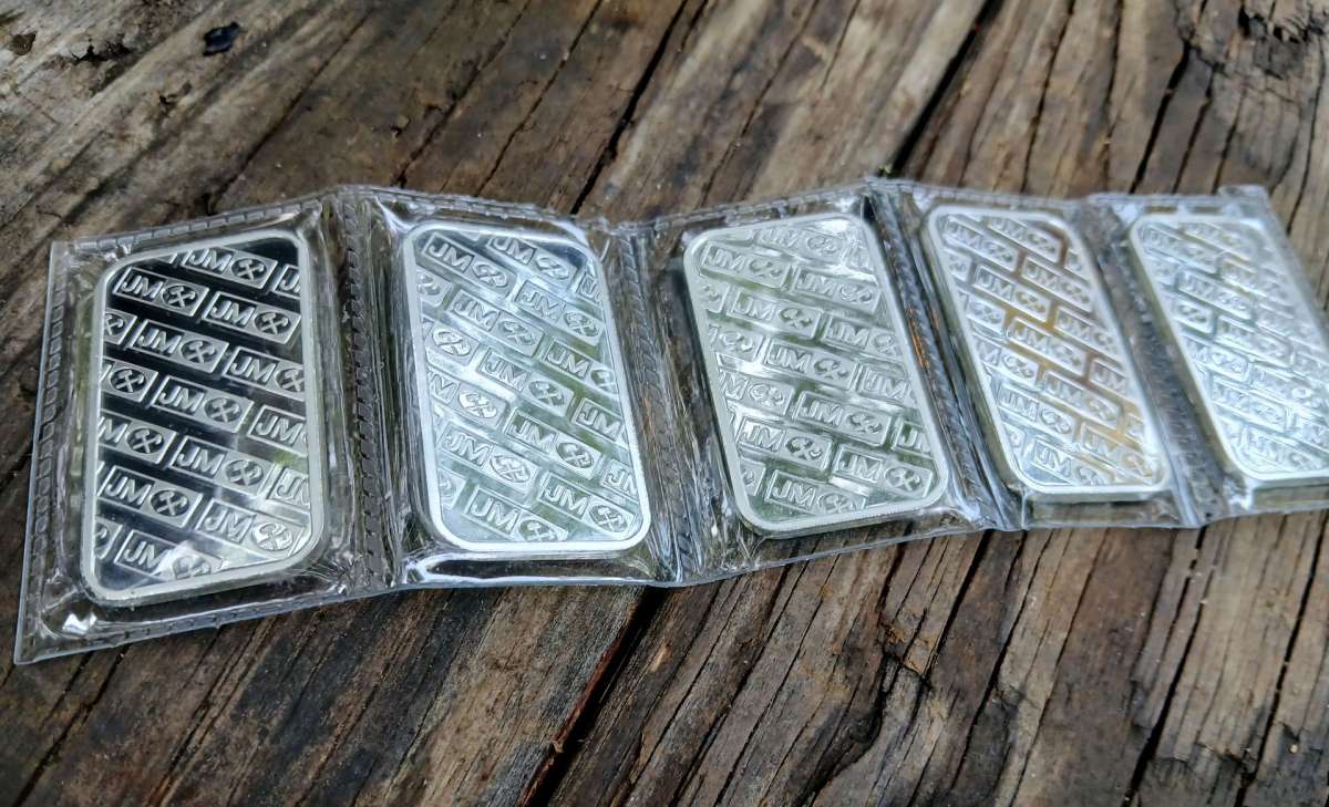 Lot of 5 1 Troy Ounce Johnson Matthey Siver Bars