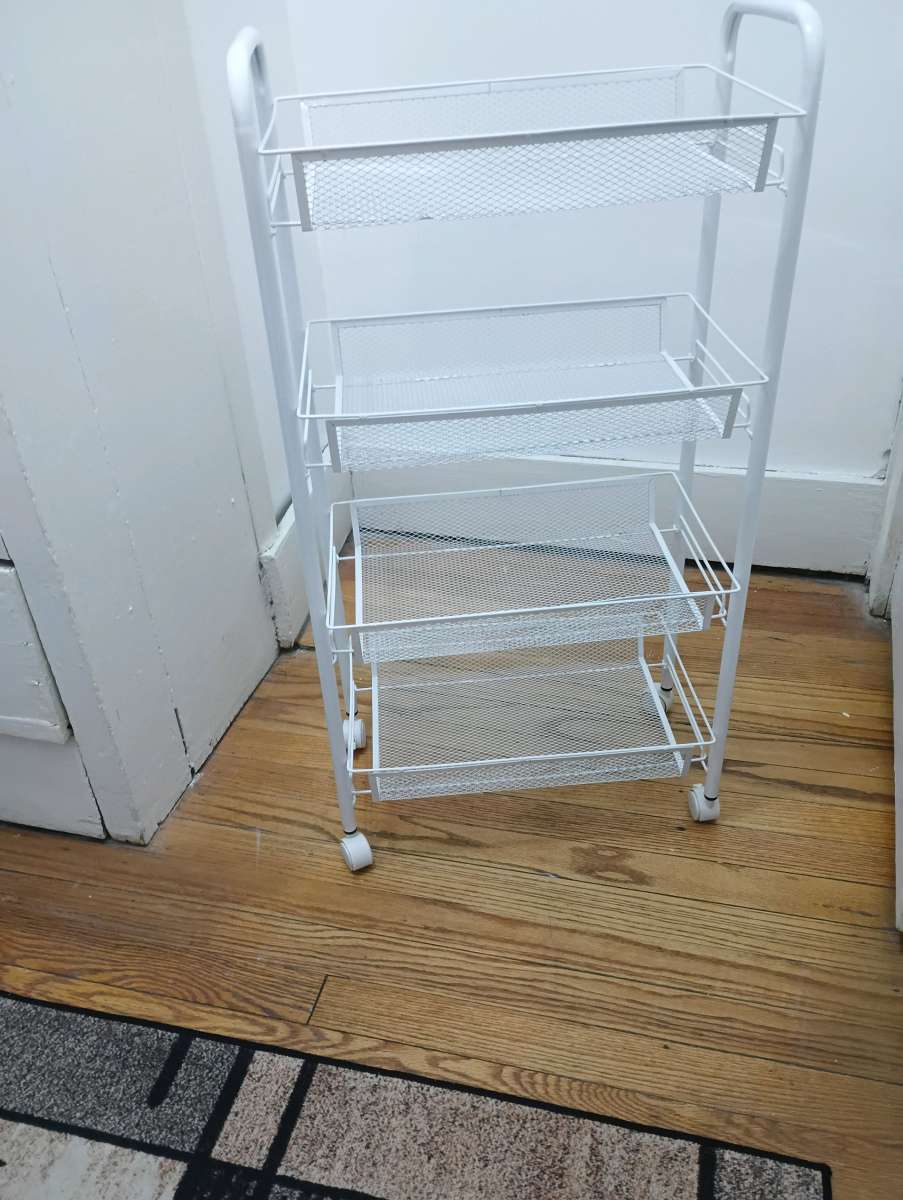 New Metal 5 Mesh Wire Shelves Rolling Rack WHITE