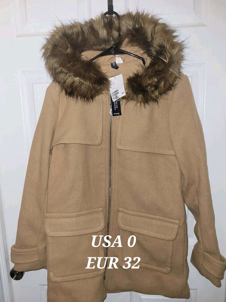 ladies wool coat with faux fur hood