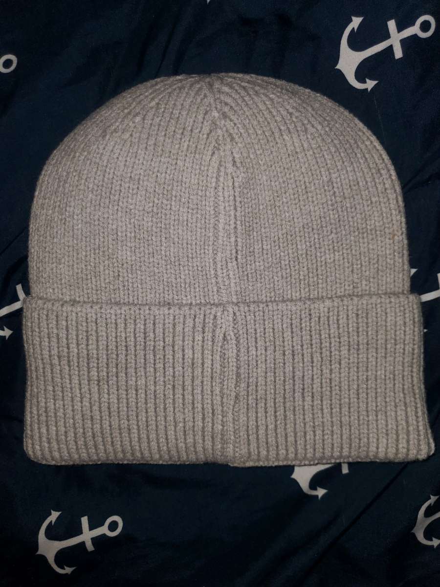 Hermes Gray Knit Beanie with Logo Patch