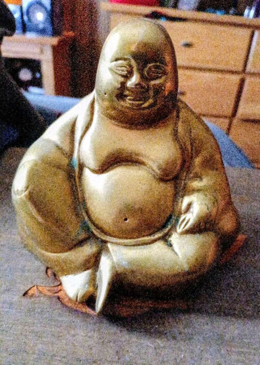 Brass Maitreya Laughing Buddha Statue Figure 6 inches Tall