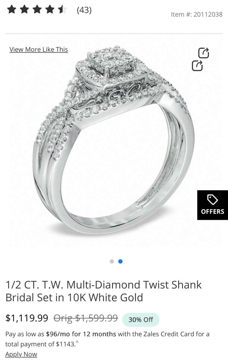 10k white gold bridal set size 7