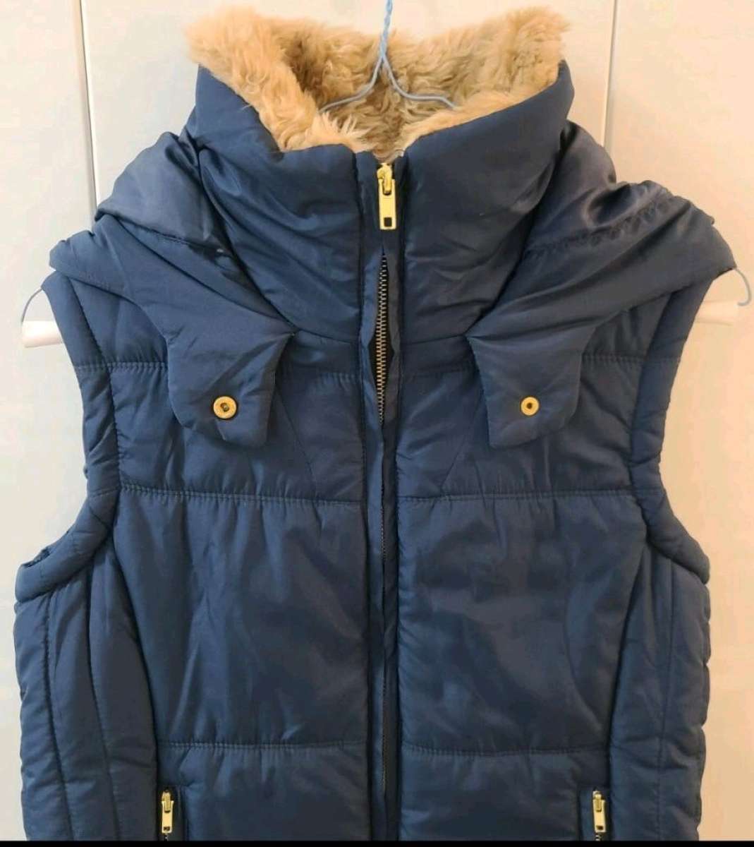 Love Tree Womens Large Blue Puffer Faux Fur Collar Jacket Ho