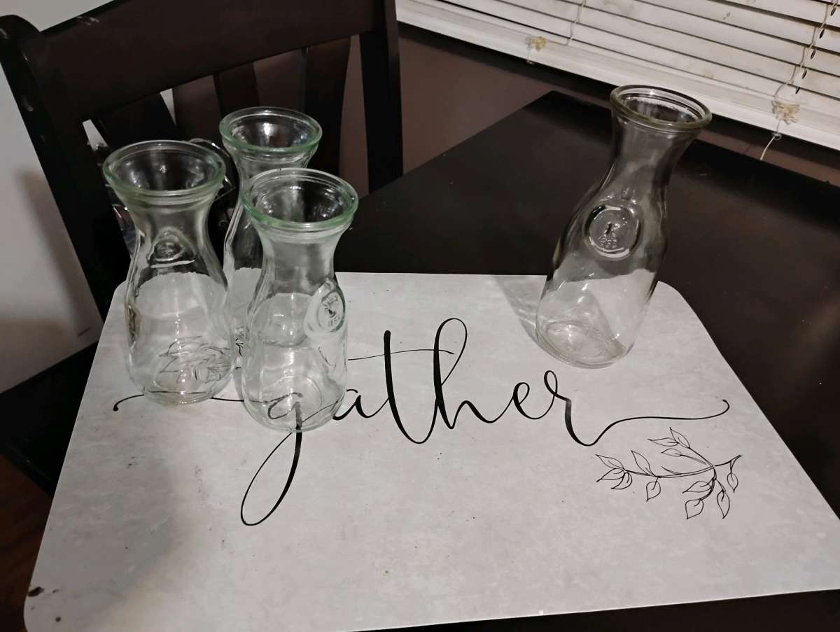 Vintage Paul Masson glass carafes or milk bottles Set of 4