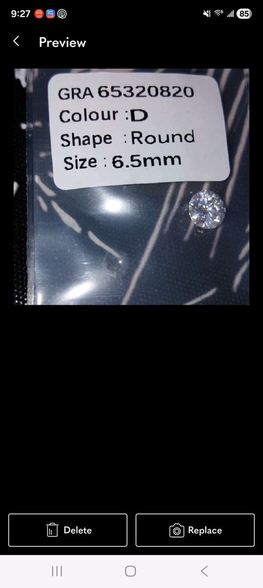 GRA certified 65mm D color VVS1 round moissanite diamond