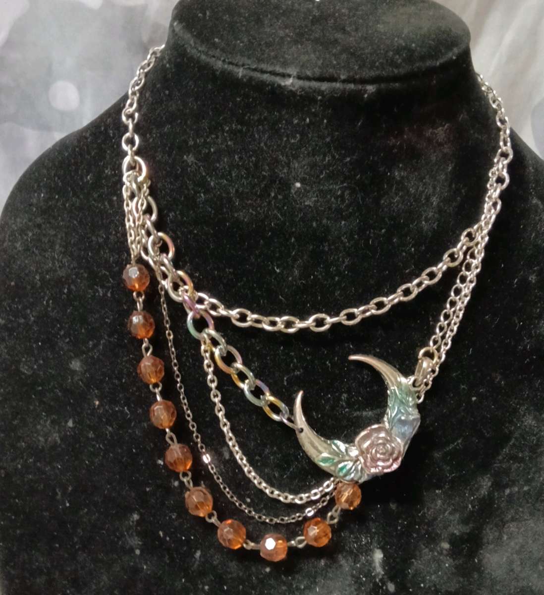 multiple chains moon stars and brown accent beads