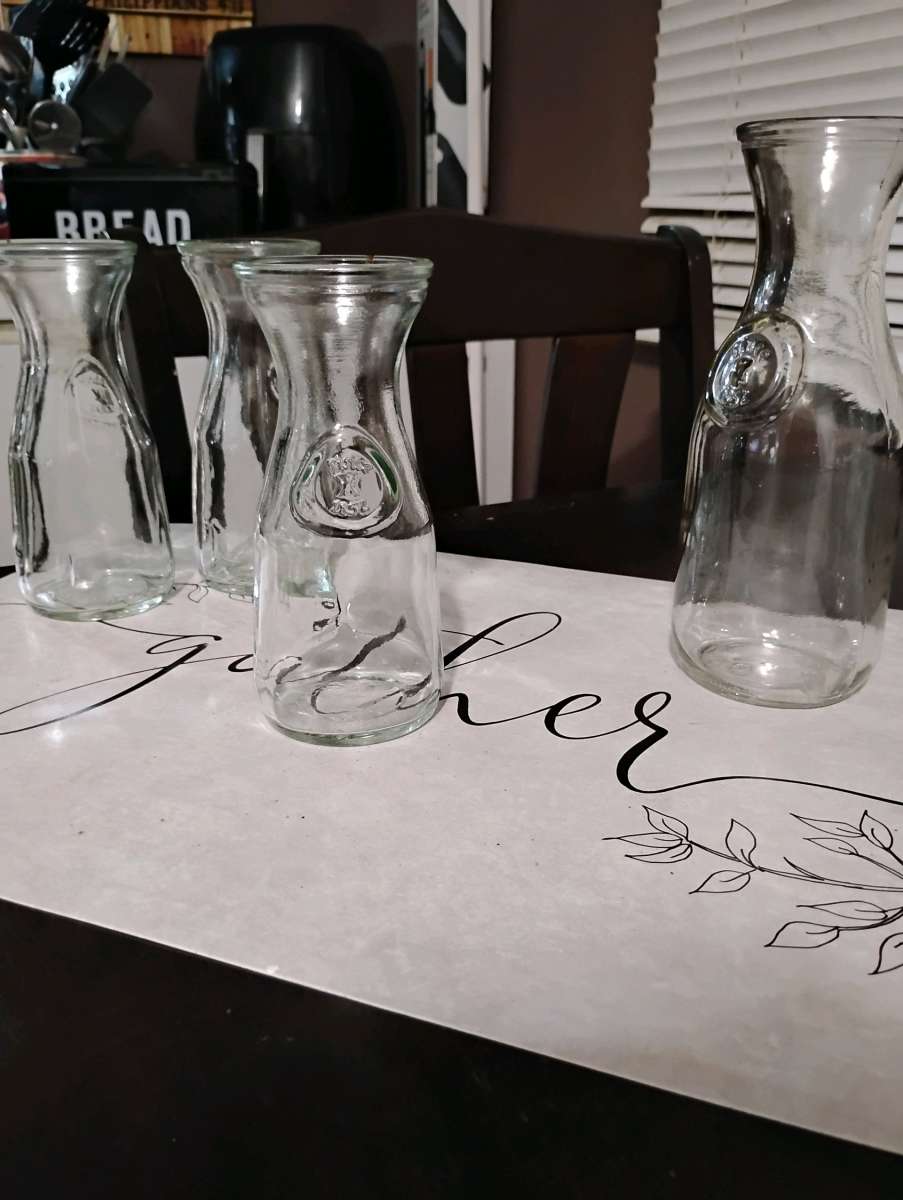 Vintage Paul Masson glass carafes or milk bottles Set of 4