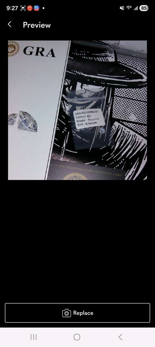 GRA certified 65mm D color VVS1 round moissanite diamond