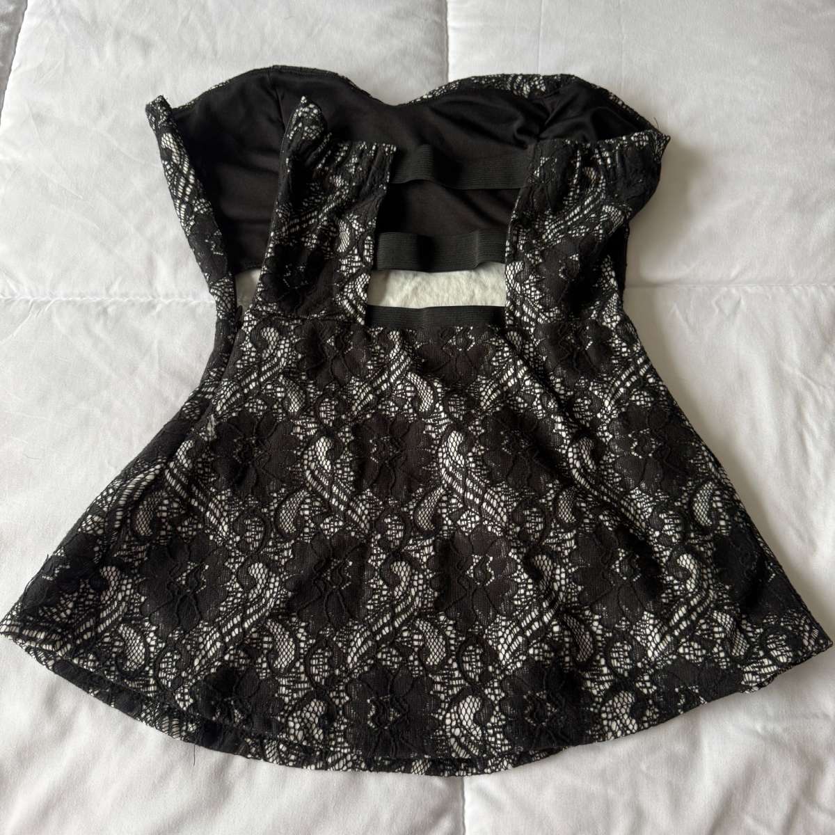 Love Culture Black Lace Strapless Padded Corset Peplum Top